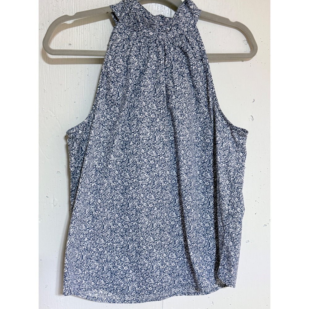 J.Crew Halter Top Women 4 Blue White Cotton Floral Tie Back Sleeveless Boho Chic